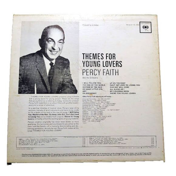 Percy Faith Themes for young Lovers Record Album 1963 12" LP 33 CL 2023 - Picture 2 of 5